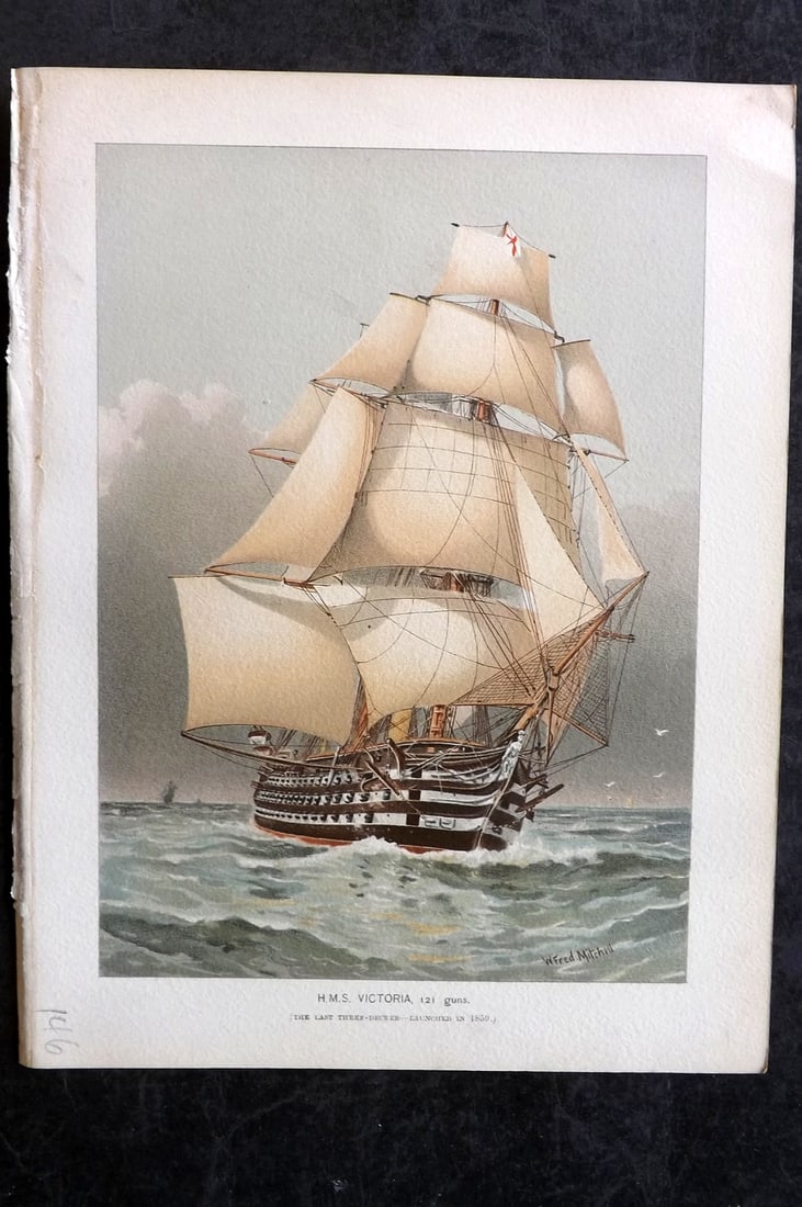 H. M. Navy 1893 Antique Ship Print. H. M. S. Victoria, 121 Guns (1 of 1)