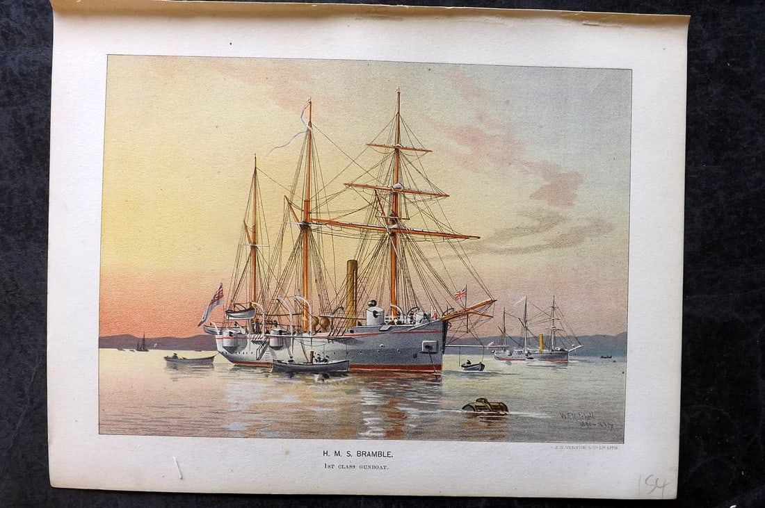 H. M. Navy 1893 Antique Ship Print. H. M. S. Bramble (1 of 1)