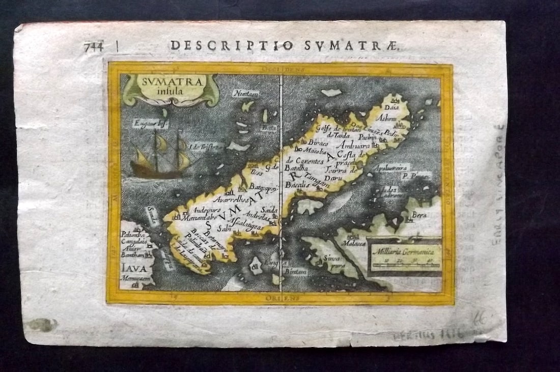 Bertius, Petrus 1616 Hand Col Map. Sumatra Indonesia Singapore (1 of 2)