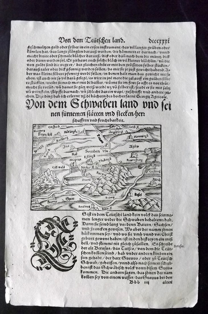 Munster, Sebastian 1561 Early Woodcut Map. Swabia. France Germany Switzerland (1 of 2)