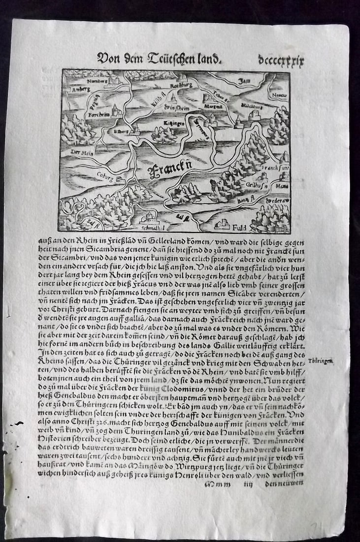 Munster, Sebastian 1561 Early Woodcut Map. Franconia. Nuremberg etc. Germany (1 of 2)