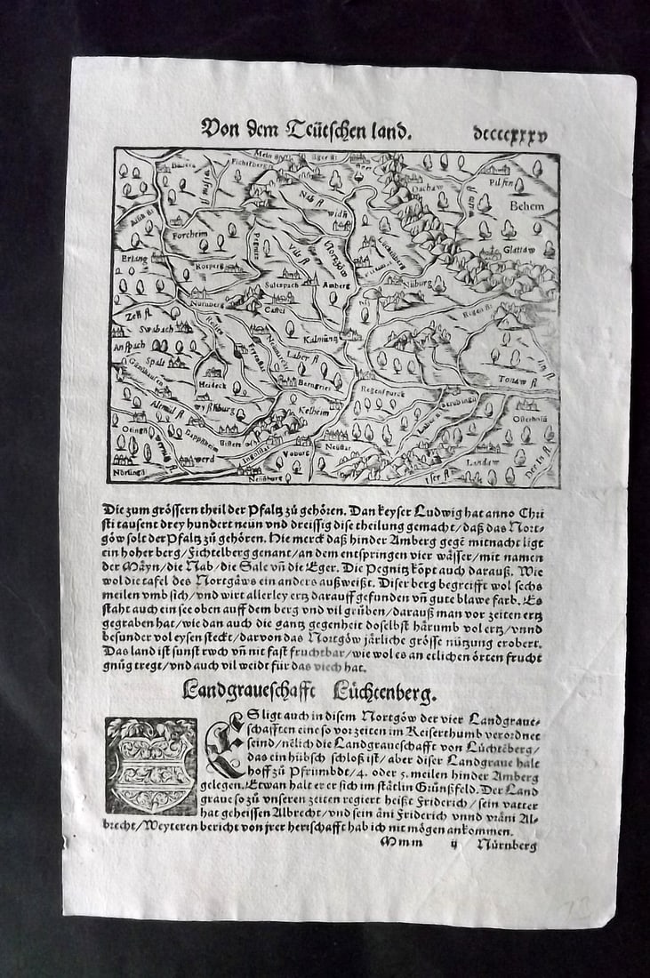 Munster, Sebastian 1561 Early Woodcut Map. Germany & Bohemia. Nuremberg, Dachau, Pilsen (1 of 2)