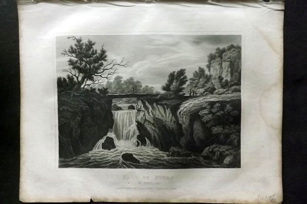 Kelly, Christopher 1841 Antique Print. Fall of Fiers in Scotland: Antique Steel Engraving Published 1841, London for "An Authentic History and Entertaining Description of the World and its Inhabitants..." by Christopher Kelly and Thomas Bartlett. Paper Size: 10.5 x