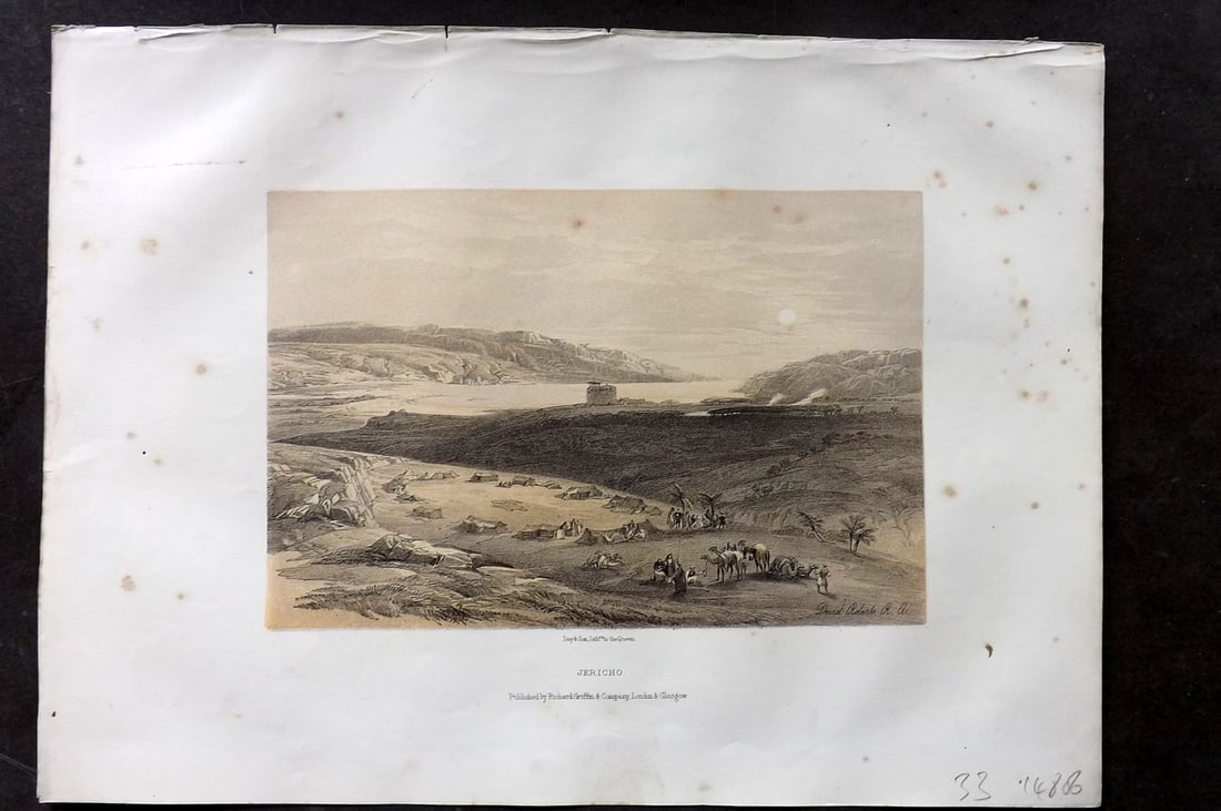 Roberts, David 1857 Antique Print. Jericho, Palestine: Lithograph Published C1880, by Cassell & Co., London for "The Life of Christ" by F. W. Farrar. Illustrated by David Roberts. Paper Size: 12.5 x 9.5 inch (32 x 24cm) Minor tone spotting