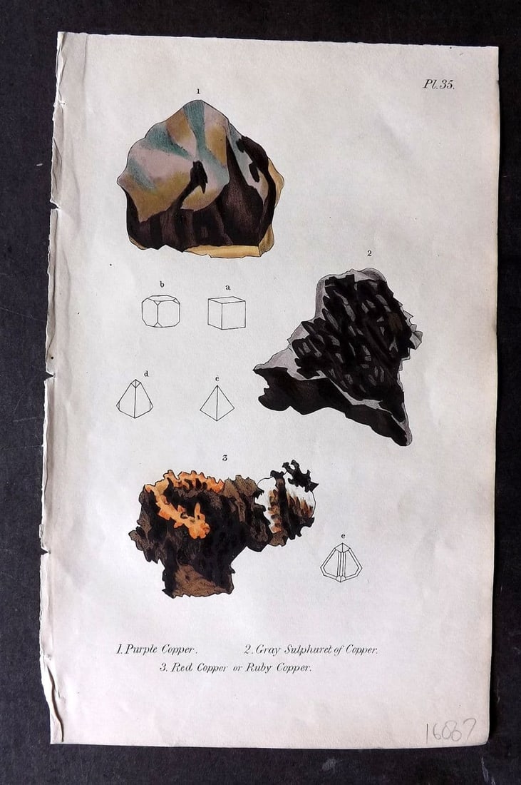 Stephenson, John 1838 Hand Col Mineralogy Print. Purple, Gray Sulphuret, Red Copper 35 (1 of 1)