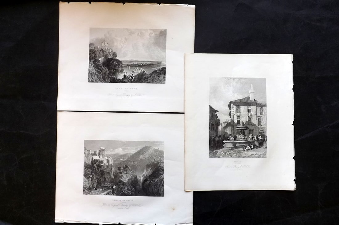 Italy 1834 Lot of 3 Steel Engraved Views. Rome, Nemi, Tivoli: Steel Engraving Published 1834 by Simpkin & Marshall, London for "The Gallery of One Hundred Engravings" Paper Size: 10 x 8 inch (26 x 21cm) Good Condition