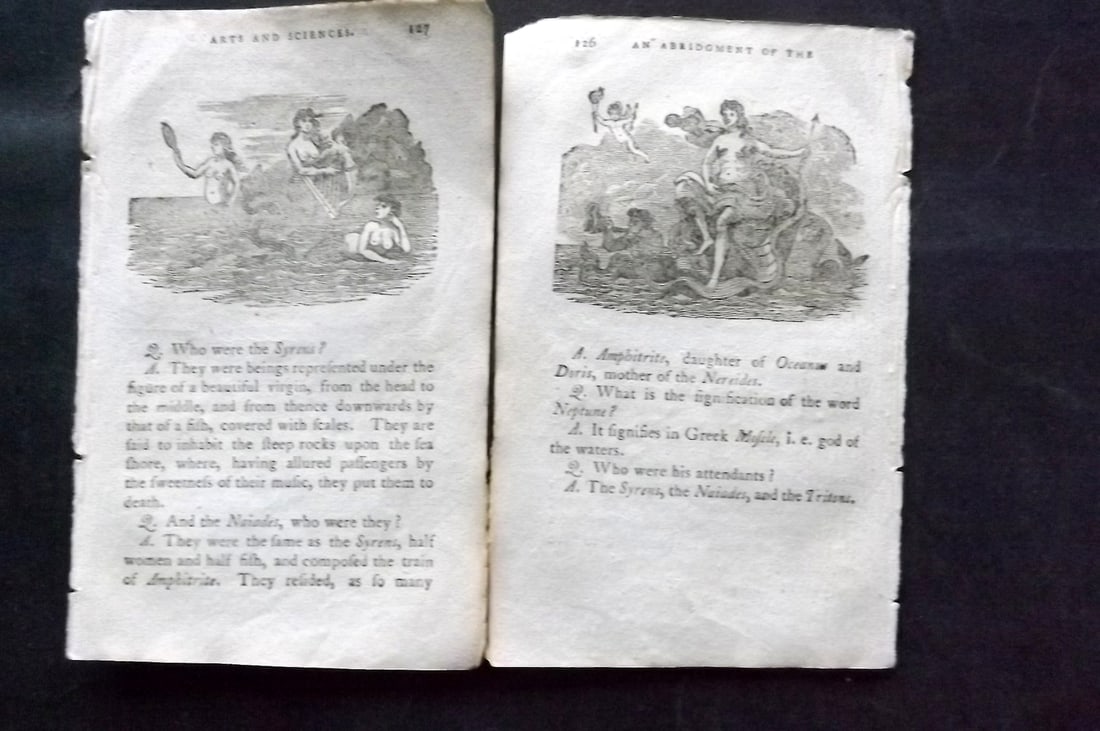 Turner, Richard 1804 Pair of Woodcuts. Syrens Mermaids: Woodcuts Published 1804, London for "An Easy Introduction to the Arts and Sciences" by Richard Turner. Text to the reverse. Paper Size: 5.5 x 3.5 inch (14 x 9cm) Good Condition