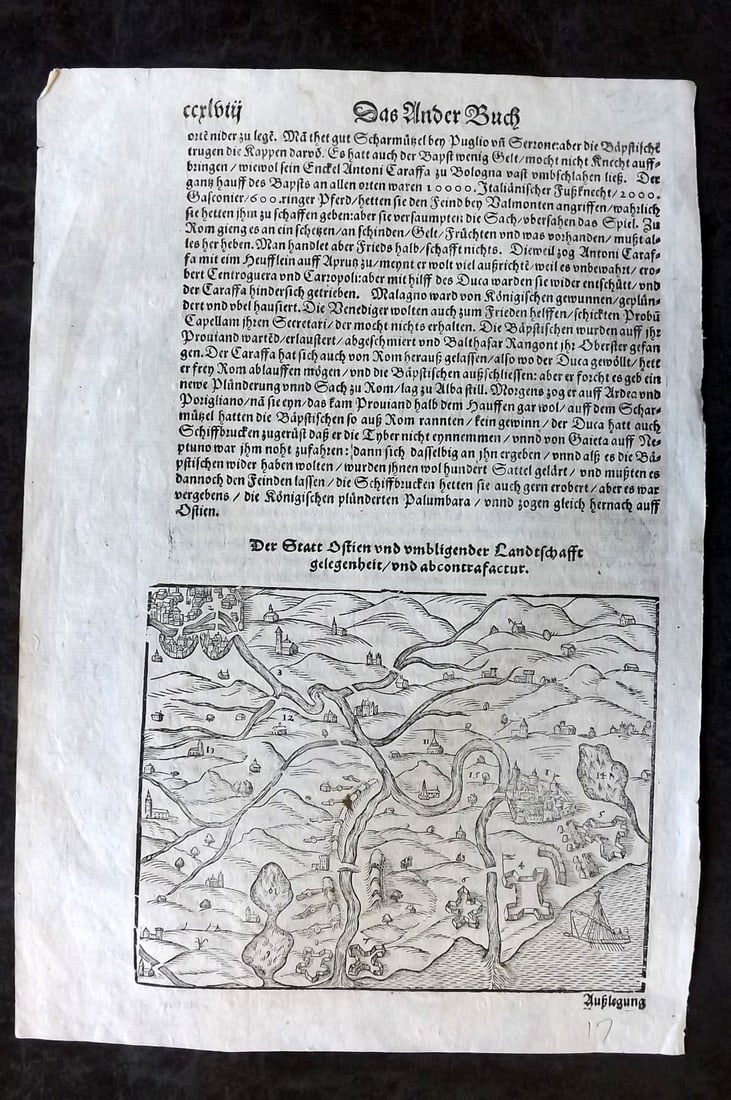 Munster, Sebastian 1552 Early Woodcut. View Map of Ostia, Italy (1 of 1)