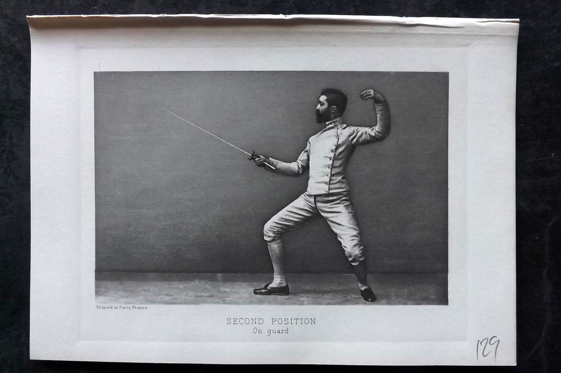Badminton Library 1907 Antique Sword Fencing Print. Second Position. (1 of 1)