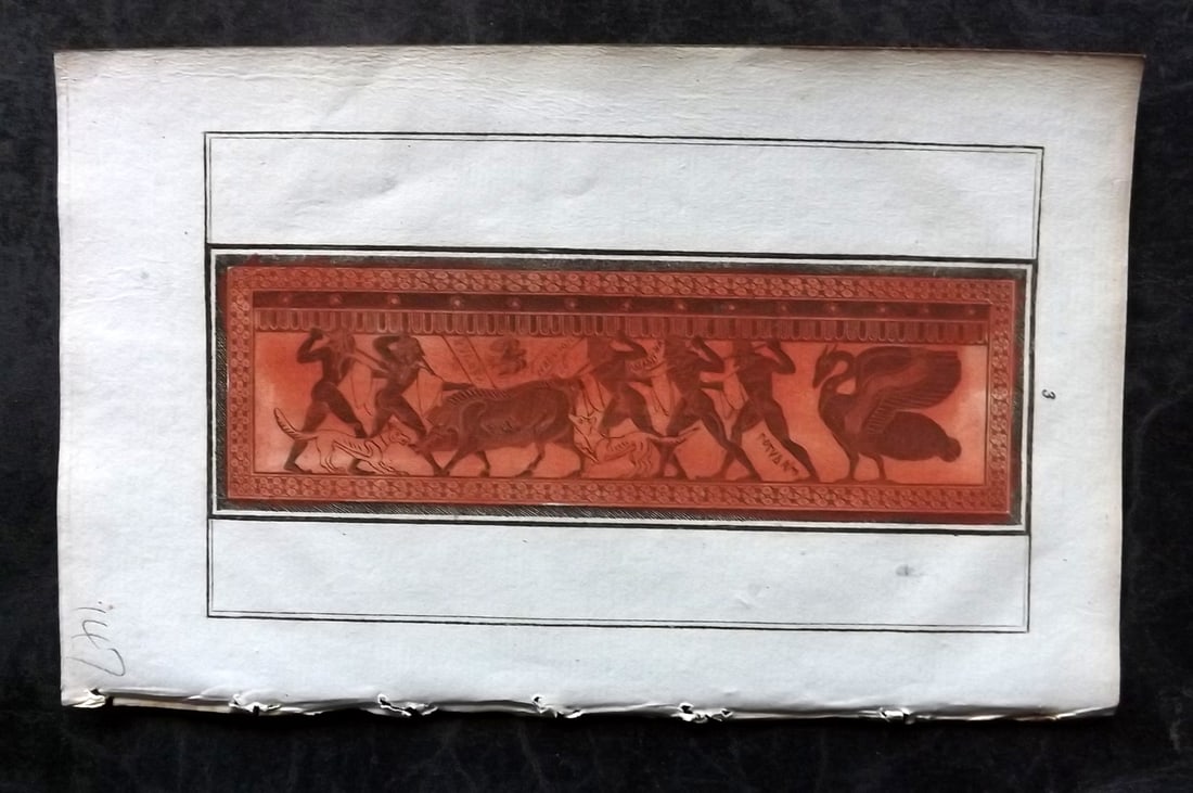 d'Hancarville & David 1785 Hand Col Print. Vase Profile 03: Hand Colored Copper Plate Published 1785-88, Paris for "Antiquites Etrusques, Grecques et Romaine" by Pierre Francois Hugues d'Hancarville. Illustrated by F. A. David. Paper Size: 8 x 5 inch (20 x 13c