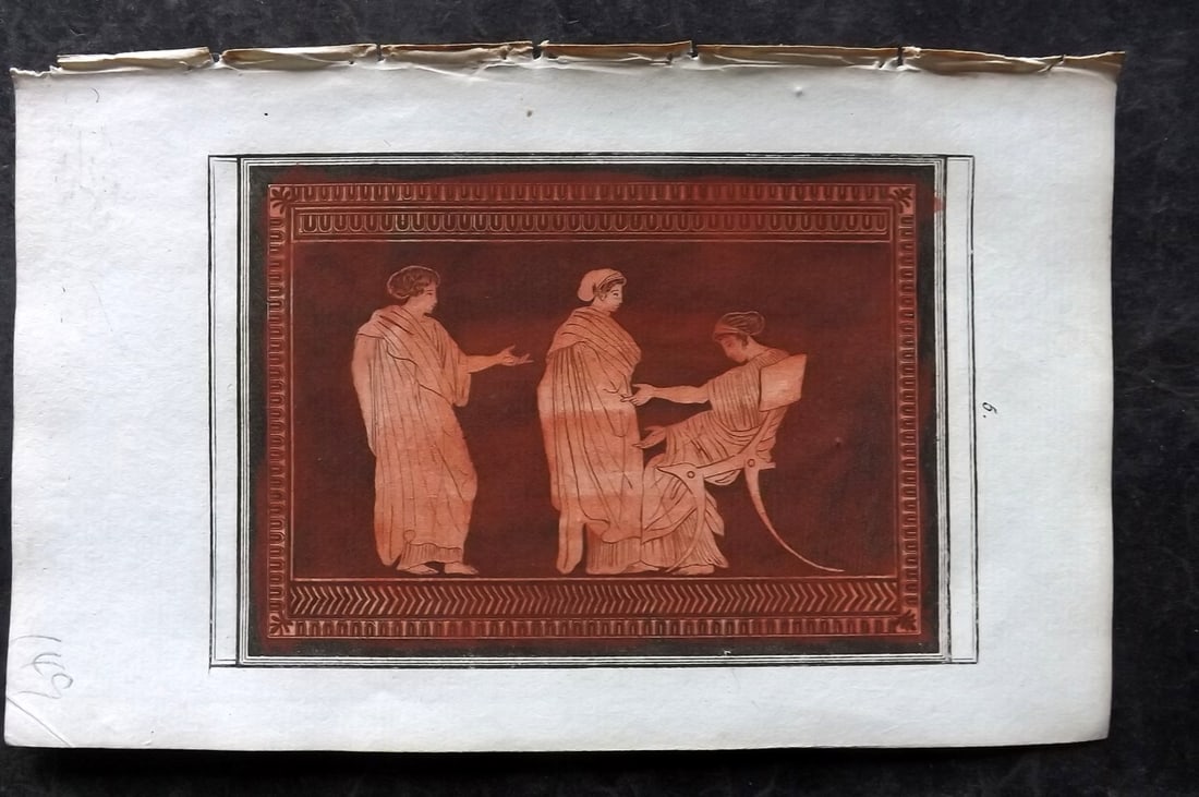 d'Hancarville & David 1785 Hand Col Print. Vase Profile 05: Hand Colored Copper Plate Published 1785-88, Paris for "Antiquites Etrusques, Grecques et Romaine" by Pierre Francois Hugues d'Hancarville. Illustrated by F. A. David. Paper Size: 8 x 5 inch (20 x 13c