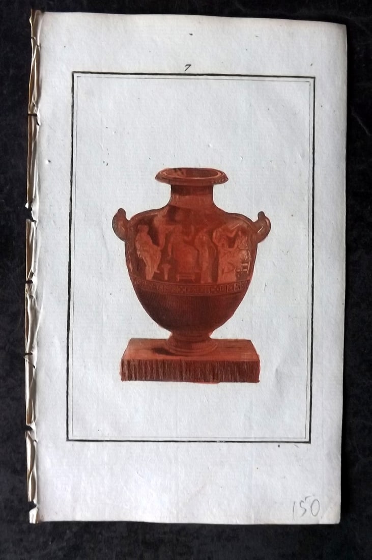 d'Hancarville & David 1785 Hand Col Print. Vase 07: Hand Colored Copper Plate Published 1785-88, Paris for "Antiquites Etrusques, Grecques et Romaine" by Pierre Francois Hugues d'Hancarville. Illustrated by F. A. David. Paper Size: 8 x 5 inch (20 x 13c