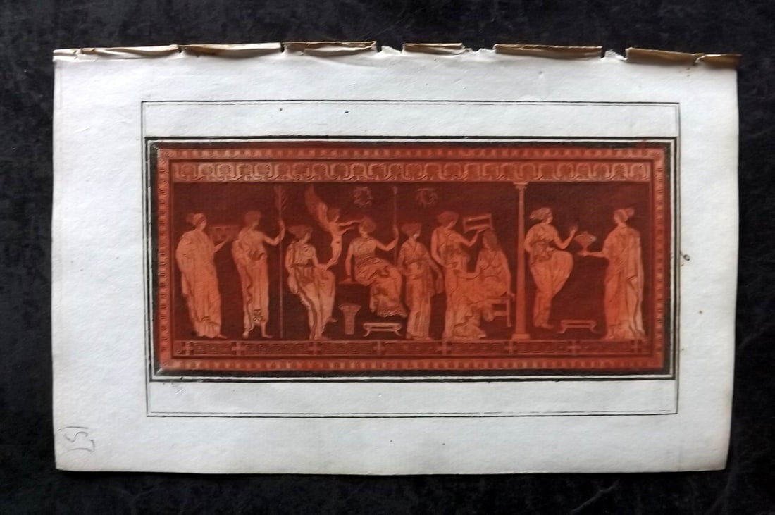 d'Hancarville & David 1785 Hand Col Print. Vase Profile 09: Hand Colored Copper Plate Published 1785-88, Paris for "Antiquites Etrusques, Grecques et Romaine" by Pierre Francois Hugues d'Hancarville. Illustrated by F. A. David. Paper Size: 8 x 5 inch (20 x 13c