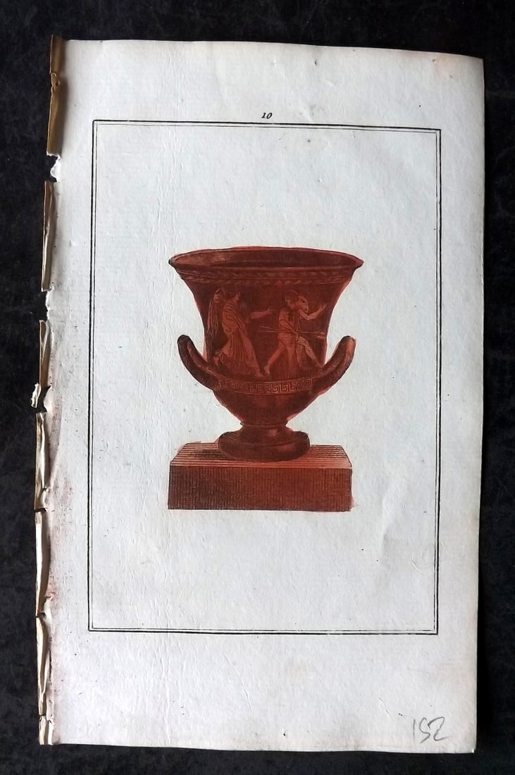 d'Hancarville & David 1785 Hand Col Print. Vase 10: Hand Colored Copper Plate Published 1785-88, Paris for "Antiquites Etrusques, Grecques et Romaine" by Pierre Francois Hugues d'Hancarville. Illustrated by F. A. David. Paper Size: 8 x 5 inch (20 x 13c