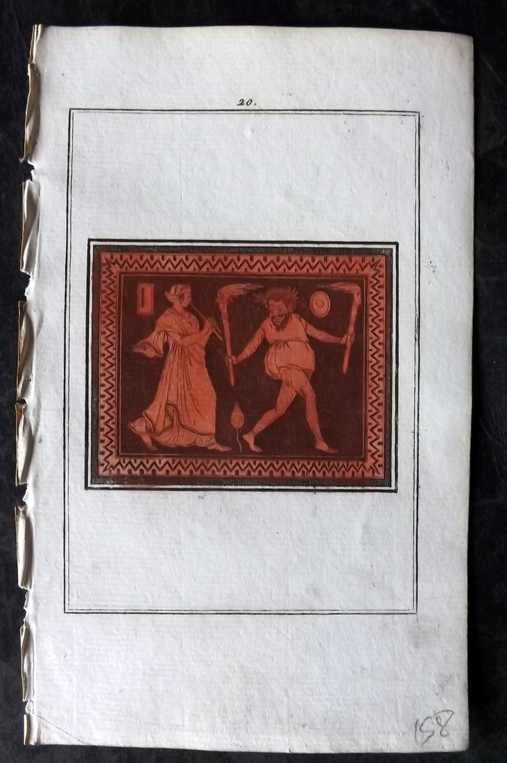 d'Hancarville & David 1785 Hand Col Print. Vase Profile 20: Hand Colored Copper Plate Published 1785-88, Paris for "Antiquites Etrusques, Grecques et Romaine" by Pierre Francois Hugues d'Hancarville. Illustrated by F. A. David. Paper Size: 8 x 5 inch (20 x 13c