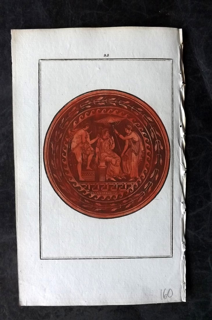 d'Hancarville & David 1785 Hand Col Print. Vase Profile 22: Hand Colored Copper Plate Published 1785-88, Paris for "Antiquites Etrusques, Grecques et Romaine" by Pierre Francois Hugues d'Hancarville. Illustrated by F. A. David. Paper Size: 8 x 5 inch (20 x 13c
