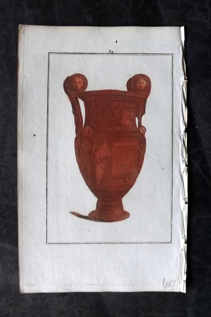 d'Hancarville & David 1785 Hand Col Print. Vase 30: Hand Colored Copper Plate Published 1785-88, Paris for "Antiquites Etrusques, Grecques et Romaine" by Pierre Francois Hugues d'Hancarville. Illustrated by F. A. David. Paper Size: 8 x 5 inch (20 x 13c