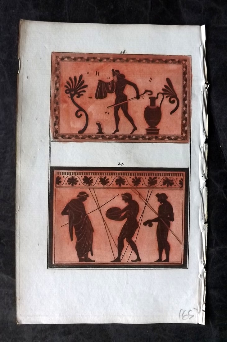 d'Hancarville & David 1785 Hand Col Print. Vase Profile 28: Hand Colored Copper Plate Published 1785-88, Paris for "Antiquites Etrusques, Grecques et Romaine" by Pierre Francois Hugues d'Hancarville. Illustrated by F. A. David. Paper Size: 8 x 5 inch (20 x 13c