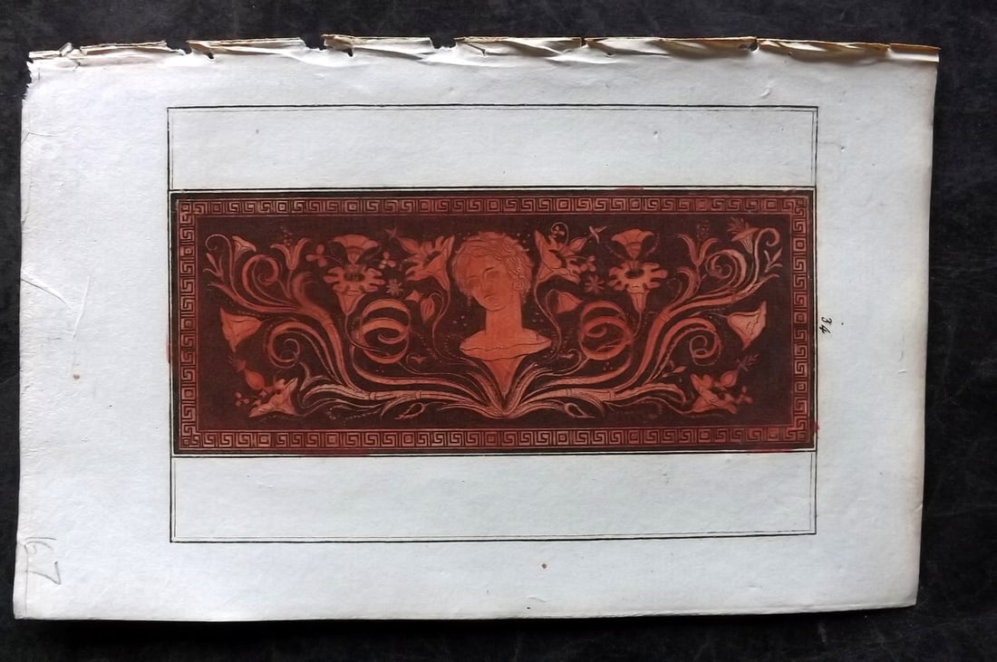 d'Hancarville & David 1785 Hand Col Print. Vase Profile 34: Hand Colored Copper Plate Published 1785-88, Paris for "Antiquites Etrusques, Grecques et Romaine" by Pierre Francois Hugues d'Hancarville. Illustrated by F. A. David. Paper Size: 8 x 5 inch (20 x 13c