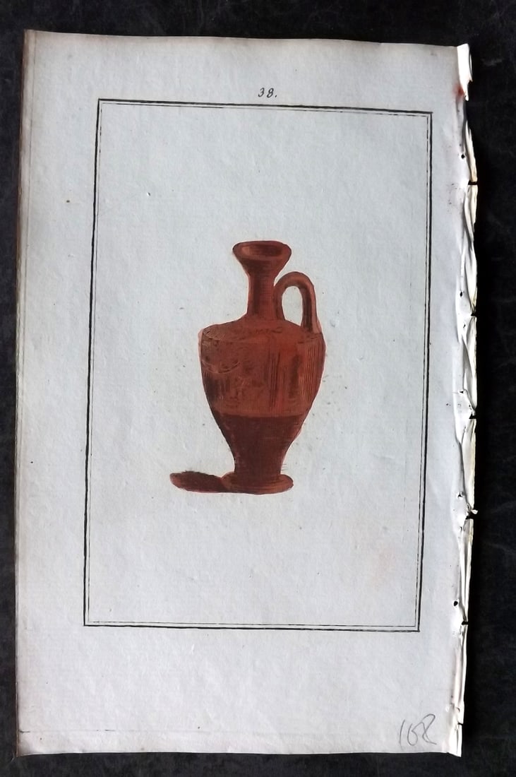 d'Hancarville & David 1785 Hand Col Print. Vase 38: Hand Colored Copper Plate Published 1785-88, Paris for "Antiquites Etrusques, Grecques et Romaine" by Pierre Francois Hugues d'Hancarville. Illustrated by F. A. David. Paper Size: 8 x 5 inch (20 x 13c