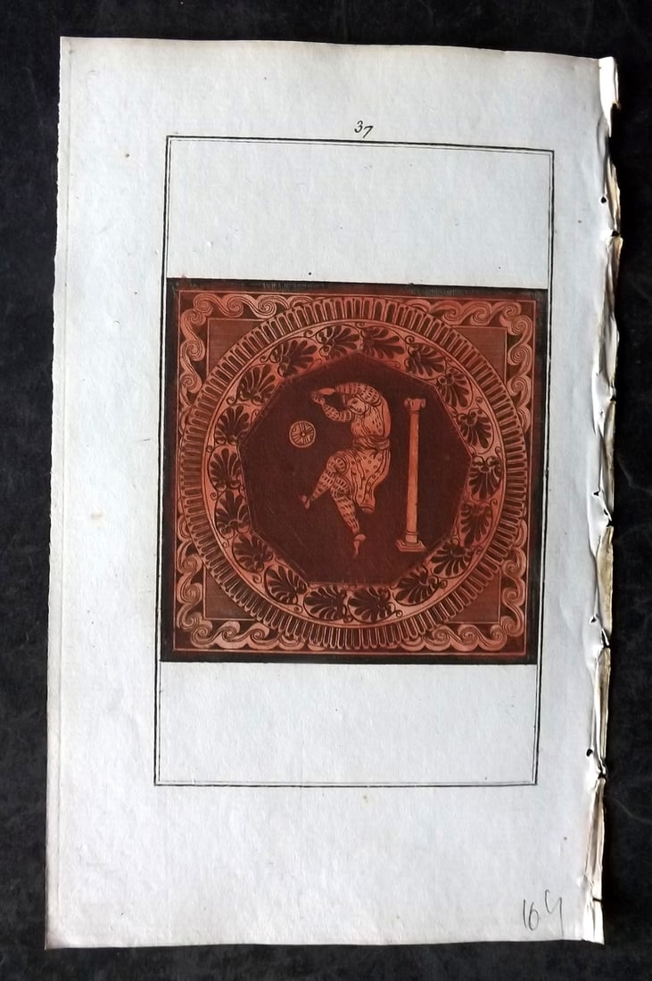 d'Hancarville & David 1785 Hand Col Print. Vase Profile 37: Hand Colored Copper Plate Published 1785-88, Paris for "Antiquites Etrusques, Grecques et Romaine" by Pierre Francois Hugues d'Hancarville. Illustrated by F. A. David. Paper Size: 8 x 5 inch (20 x 13c