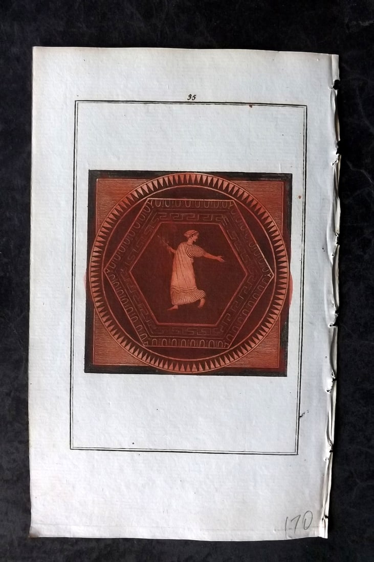 d'Hancarville & David 1785 Hand Col Print. Vase Profile 35: Hand Colored Copper Plate Published 1785-88, Paris for "Antiquites Etrusques, Grecques et Romaine" by Pierre Francois Hugues d'Hancarville. Illustrated by F. A. David. Paper Size: 8 x 5 inch (20 x 13c