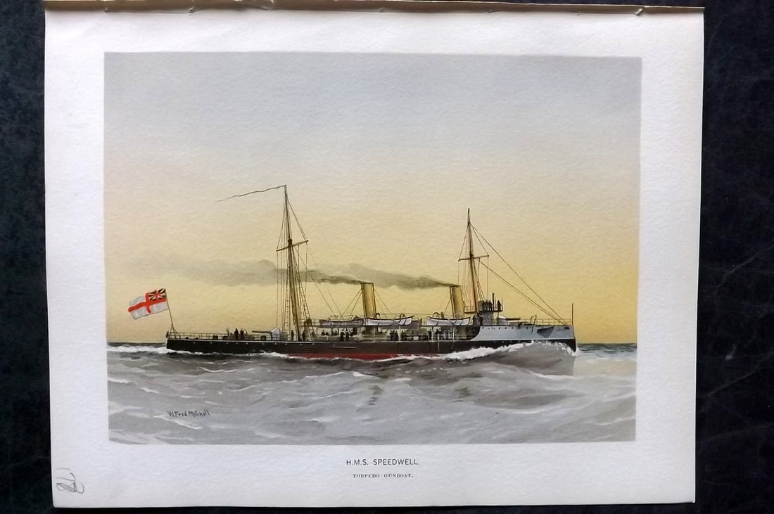 H. M. Navy 1893 Antique Ship Print. H. M. S. Speedwell, Torpedo Gunboat (1 of 1)