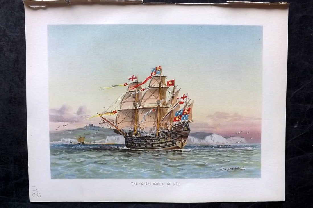 H. M. Navy 1893 Antique Ship Print. The Great Harry of 1488 (1 of 1)