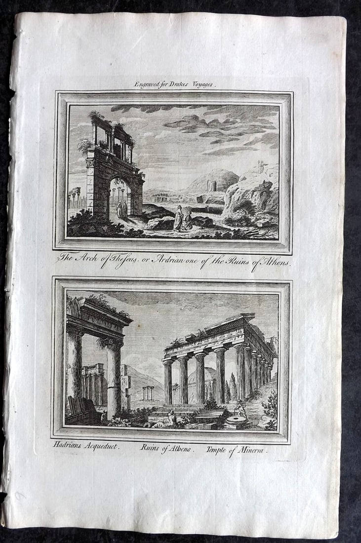Drake, Edward 1768 Folio Print. Greece - Athens - Temple of Minerva & Arch of Theseus (1 of 1)