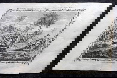 Drake, Edward 1768 Folio Print. USA - Landing of Captain Rogers's men at California. Native