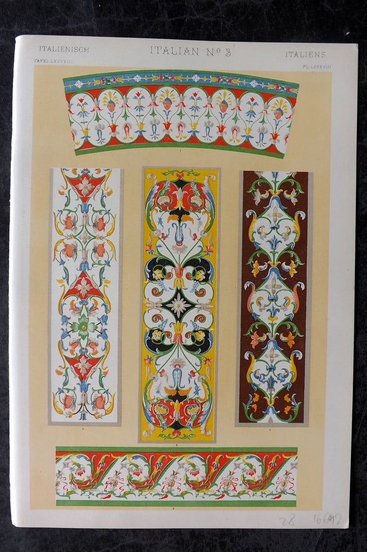 Jones, Owen 1910 Folio Architectural Design Print. Leaves from Nature No. 1: Chromolithograph Published 1910 by Bernard Quaritch, London for "The Grammar of Ornament" by Owen Jones. Paper Size: 13 x 9 inch (33 x 23cm) Good Condition