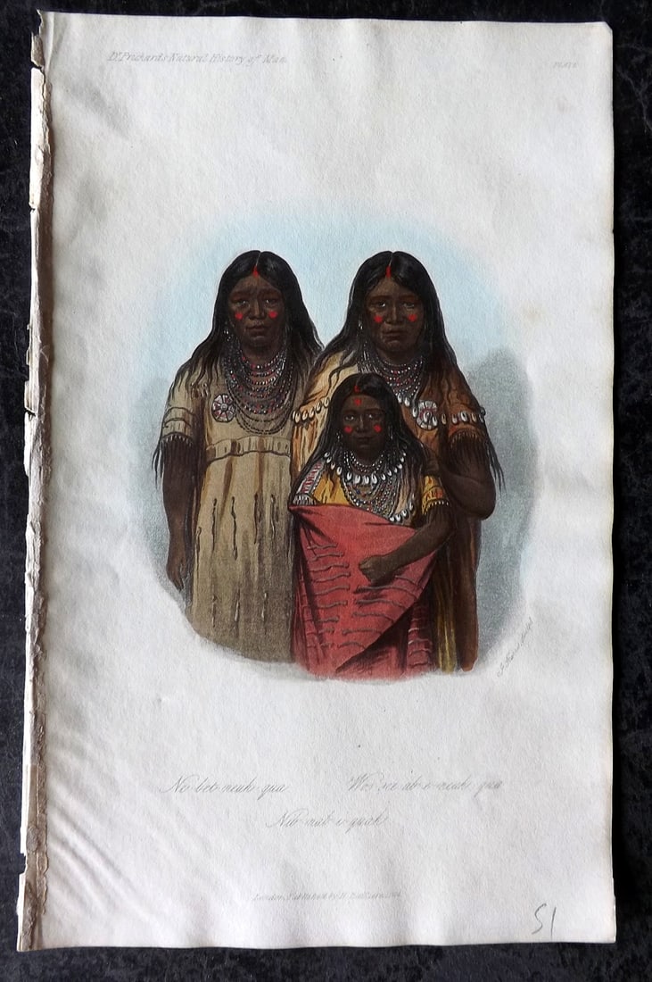 Prichard, James 1845 HCol Print. USA - Ne biet-Neuh-qua, Wos See-ab. Native Americans: Hand Colored Aquatint Published 1845 London for "The Natural History of Man" by James Cowles Prichard. Paper Size: 9 x 5.5 inch (23.5 x 14cm) Good Condition