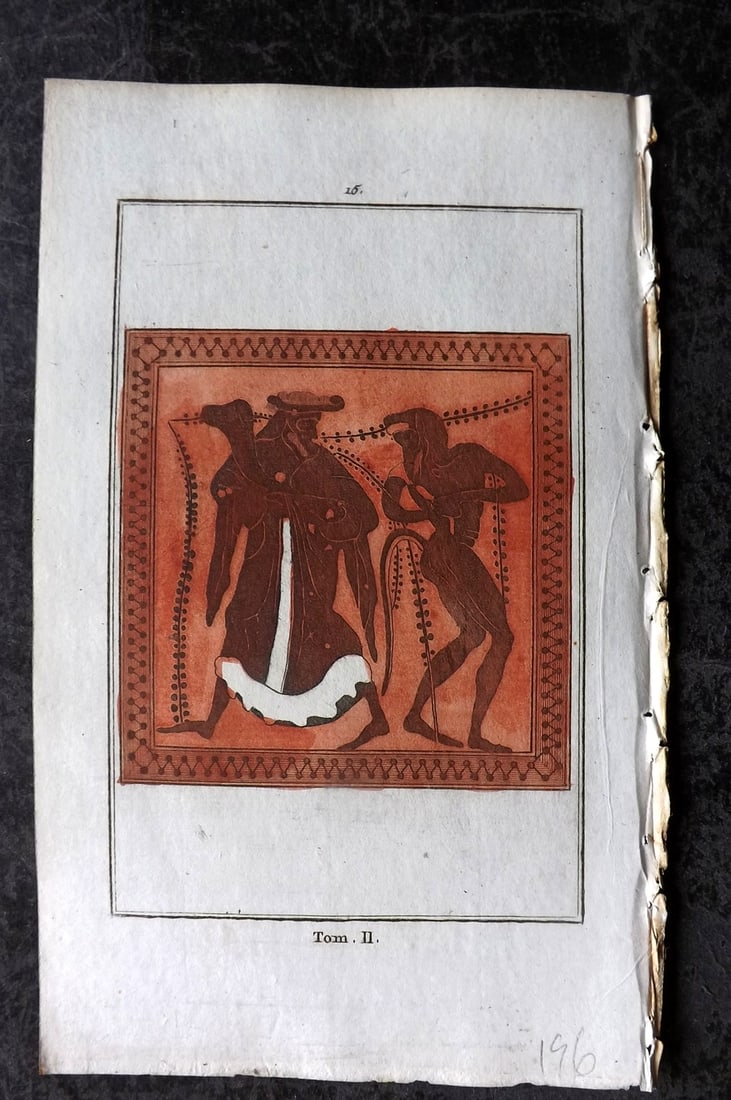 d'Hancarville & David 1785 Hand Col Print. Vase Profile 16: Hand Colored Copper Plate Published 1785-88, Paris for "Antiquites Etrusques, Grecques et Romaine" by Pierre Francois Hugues d'Hancarville. Illustrated by F. A. David. Paper Size: 8 x 5 inch (20 x 13c