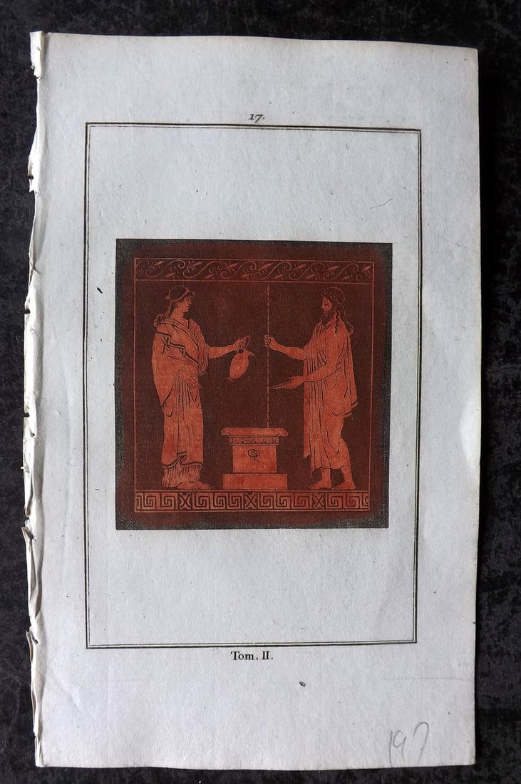d'Hancarville & David 1785 Hand Col Print. Vase Profile 17: Hand Colored Copper Plate Published 1785-88, Paris for "Antiquites Etrusques, Grecques et Romaine" by Pierre Francois Hugues d'Hancarville. Illustrated by F. A. David. Paper Size: 8 x 5 inch (20 x 13c