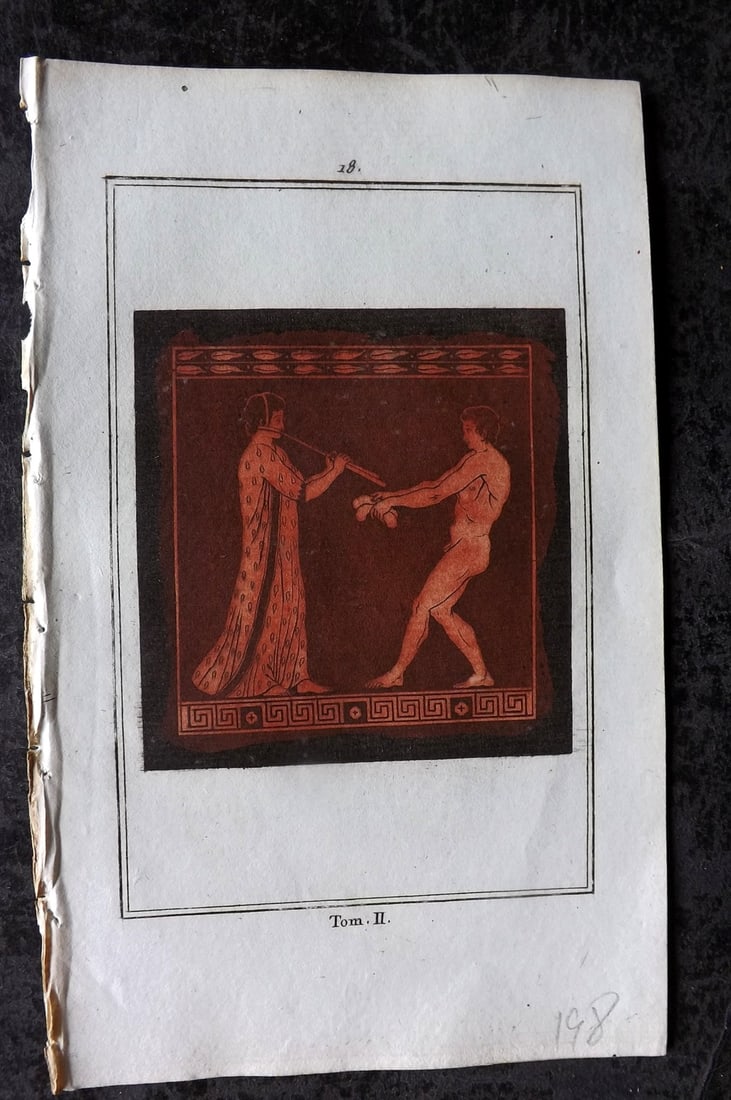 d'Hancarville & David 1785 Hand Col Print. Vase Profile 18: Hand Colored Copper Plate Published 1785-88, Paris for "Antiquites Etrusques, Grecques et Romaine" by Pierre Francois Hugues d'Hancarville. Illustrated by F. A. David. Paper Size: 8 x 5 inch (20 x 13c