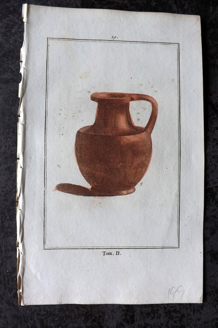 d'Hancarville & David 1785 Hand Col Print. Vase 19: Hand Colored Copper Plate Published 1785-88, Paris for "Antiquites Etrusques, Grecques et Romaine" by Pierre Francois Hugues d'Hancarville. Illustrated by F. A. David. Paper Size: 8 x 5 inch (20 x 13c