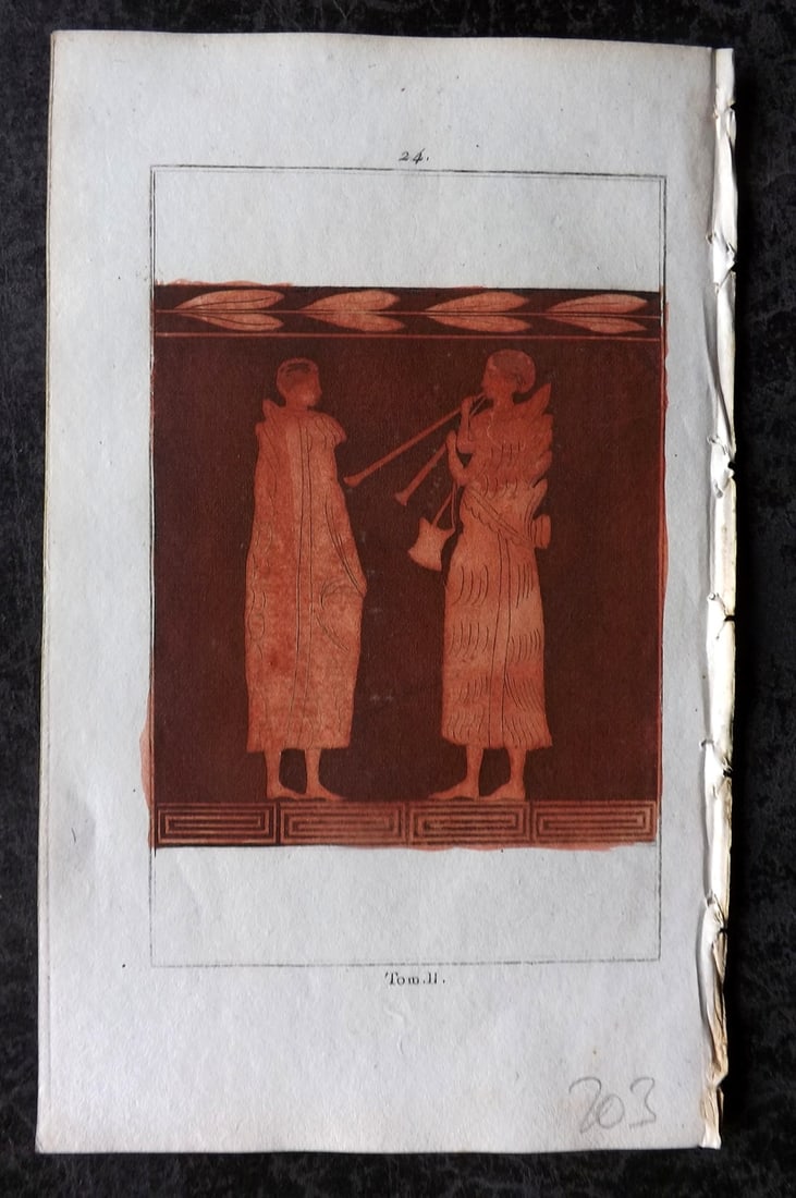 d'Hancarville & David 1785 Hand Col Print. Vase Profile 24: Hand Colored Copper Plate Published 1785-88, Paris for "Antiquites Etrusques, Grecques et Romaine" by Pierre Francois Hugues d'Hancarville. Illustrated by F. A. David. Paper Size: 8 x 5 inch (20 x 13c