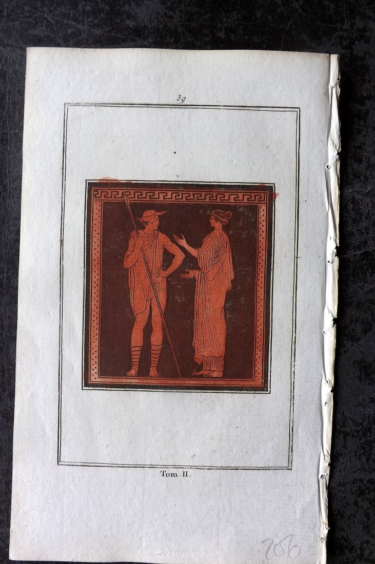 d'Hancarville & David 1785 Hand Col Print. Vase Profile 39: Hand Colored Copper Plate Published 1785-88, Paris for "Antiquites Etrusques, Grecques et Romaine" by Pierre Francois Hugues d'Hancarville. Illustrated by F. A. David. Paper Size: 8 x 5 inch (20 x 13c