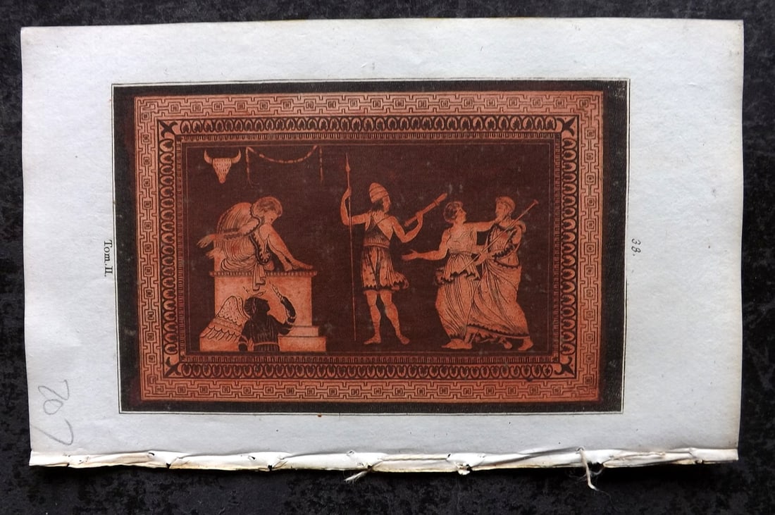 d'Hancarville & David 1785 Hand Col Print. Vase Profile 38: Hand Colored Copper Plate Published 1785-88, Paris for "Antiquites Etrusques, Grecques et Romaine" by Pierre Francois Hugues d'Hancarville. Illustrated by F. A. David. Paper Size: 8 x 5 inch (20 x 13c