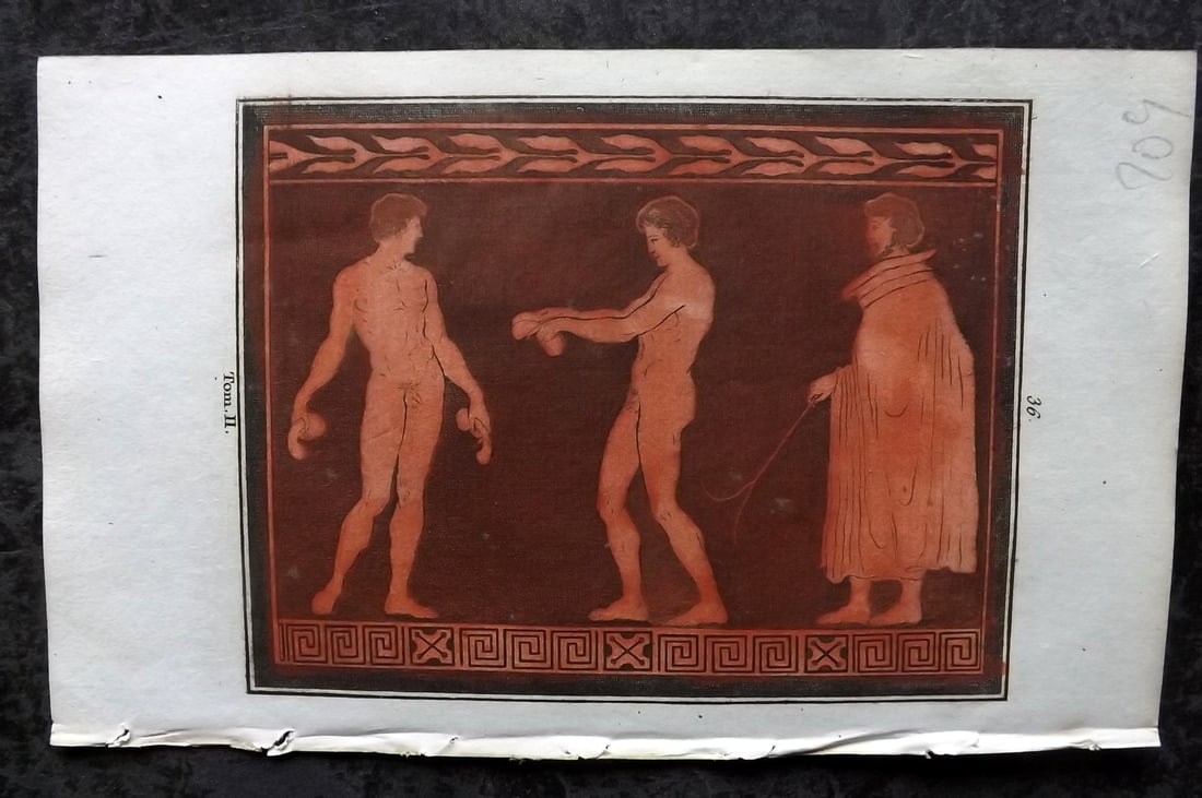 d'Hancarville & David 1785 Hand Col Print. Vase Profile 36: Hand Colored Copper Plate Published 1785-88, Paris for "Antiquites Etrusques, Grecques et Romaine" by Pierre Francois Hugues d'Hancarville. Illustrated by F. A. David. Paper Size: 8 x 5 inch (20 x 13c