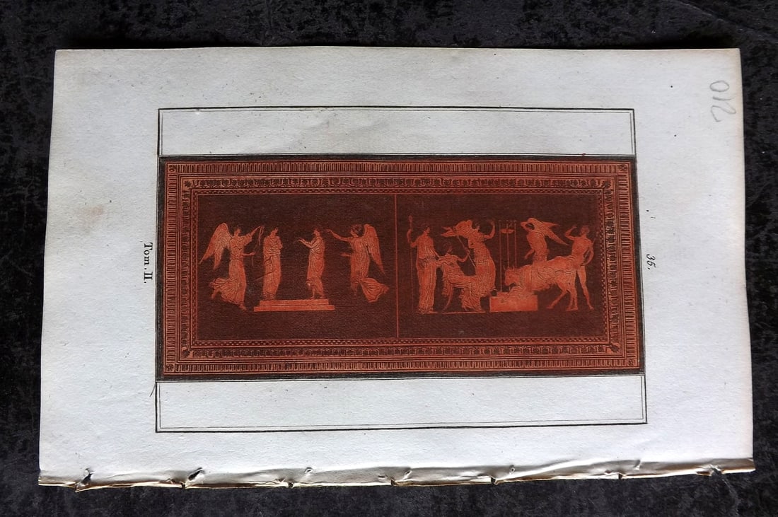 d'Hancarville & David 1785 Hand Col Print. Vase Profile 35: Hand Colored Copper Plate Published 1785-88, Paris for "Antiquites Etrusques, Grecques et Romaine" by Pierre Francois Hugues d'Hancarville. Illustrated by F. A. David. Paper Size: 8 x 5 inch (20 x 13c