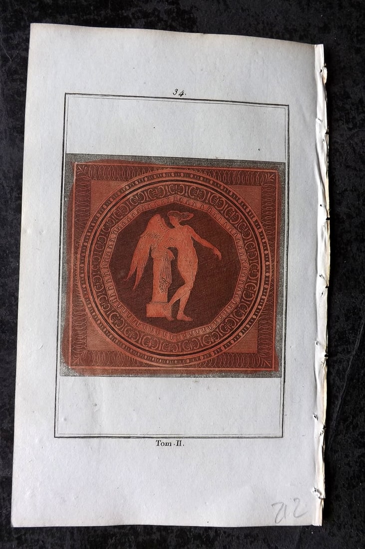 d'Hancarville & David 1785 Hand Col Print. Vase Profile 34: Hand Colored Copper Plate Published 1785-88, Paris for "Antiquites Etrusques, Grecques et Romaine" by Pierre Francois Hugues d'Hancarville. Illustrated by F. A. David. Paper Size: 8 x 5 inch (20 x 13c