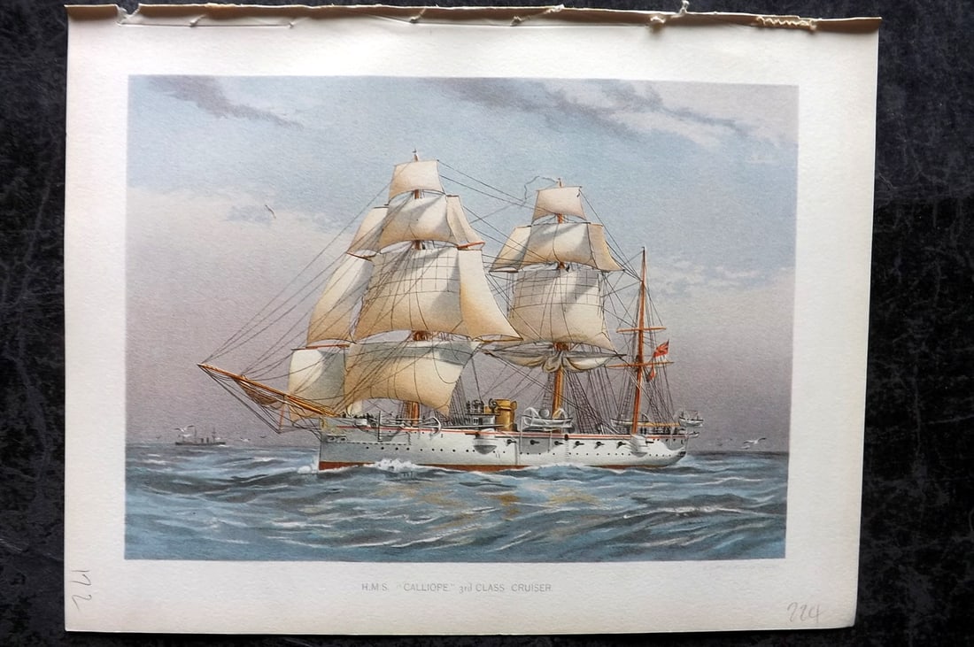 H. M. Navy 1893 Antique Ship Print. H. M. S. Calliope, 3rd Class Cruiser (1 of 1)