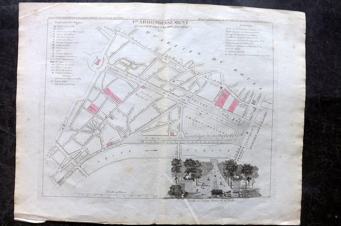 Perrot, A. M. 1836 Map. Paris - Quartier des Champs Elysees, France (1 of 2)