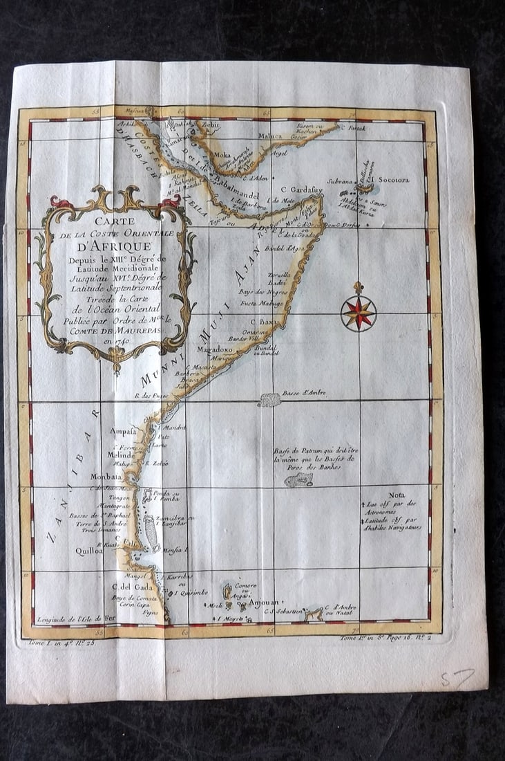 Bellin, Jacques-Nicolas C1760 Hand Col Map. East Africa, Zanzibar (1 of 1)