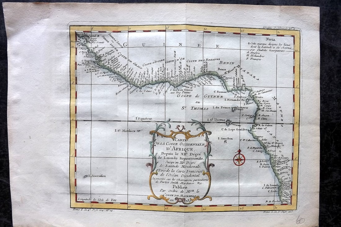 Bellin, Jacques-Nicolas C1760 Hand Col Map. Africa - Guinea, Ivoy Coast (1 of 2)