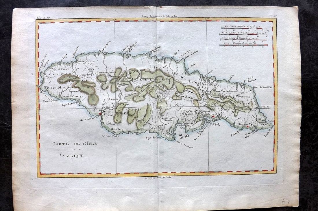 Bonne, Rigobert 1783 Hand Col Map. Jamaica (1 of 2)