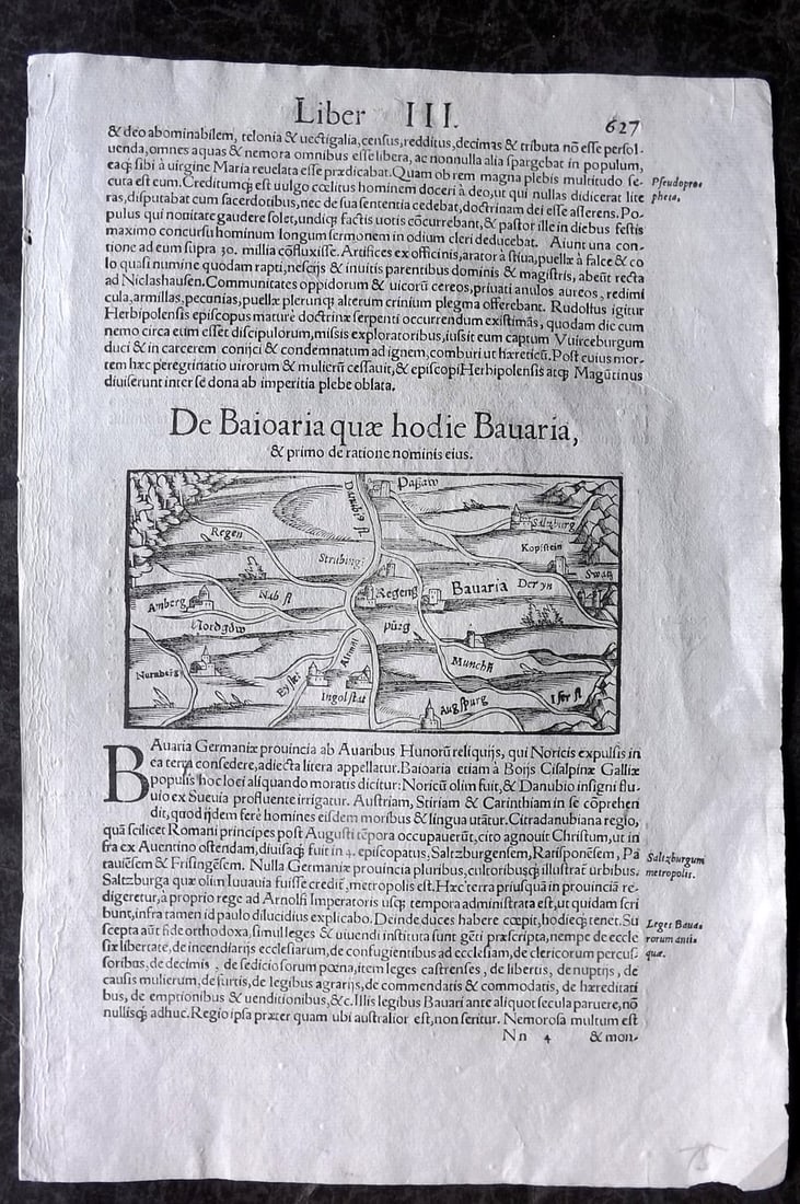 Munster, Sebastian 1572 Early Woodcut Map. Bavaria, Germany (1 of 2)