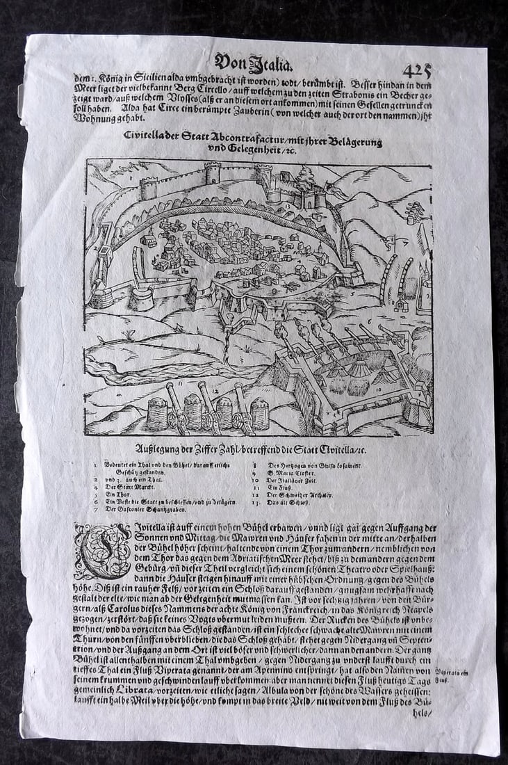 Munster, Sebastian 1580 Early Woodcut View. Civitella Abruzzo & Tivoli, Italy (1 of 2)