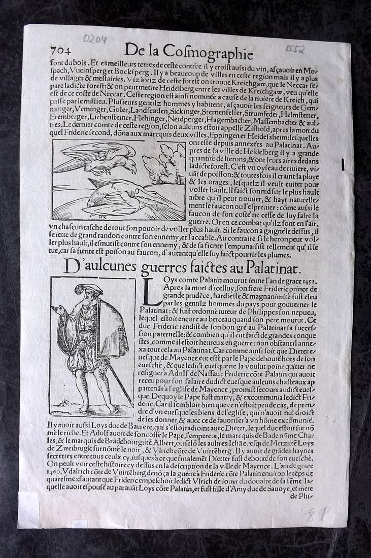 Munster, Sebastian 1552 Early Woodcut. Portrait of Adolph of Nassau & Goats: Woodcut Published 1552, Basel for the "Cosmographia" by Sebastian Munster. Printed both sides. Paper Size: 11 x 7.5 inch (28 x 19cm) Approx. Good Condition
